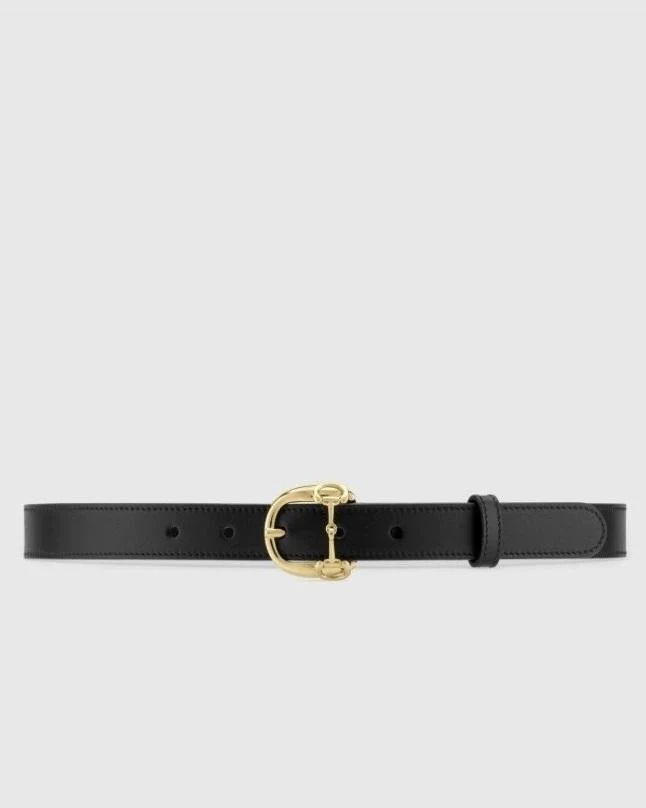 Gucci Thin Belt With Horsebit Buckle, Black