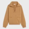 Celine Open-Collar Sweater With Signature In Seamless Cashmere