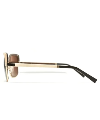 Gold and Wood Riviera Wood/Metal Brow-Line Sunglasses