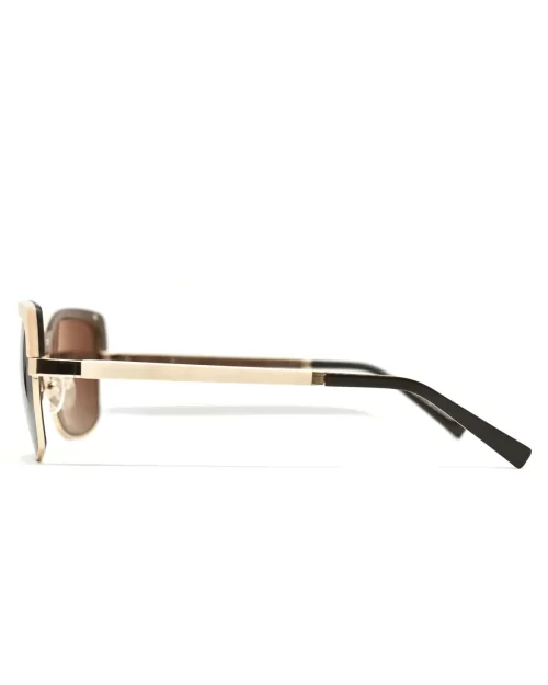Gold and Wood Riviera Wood/Metal Brow-Line Sunglasses