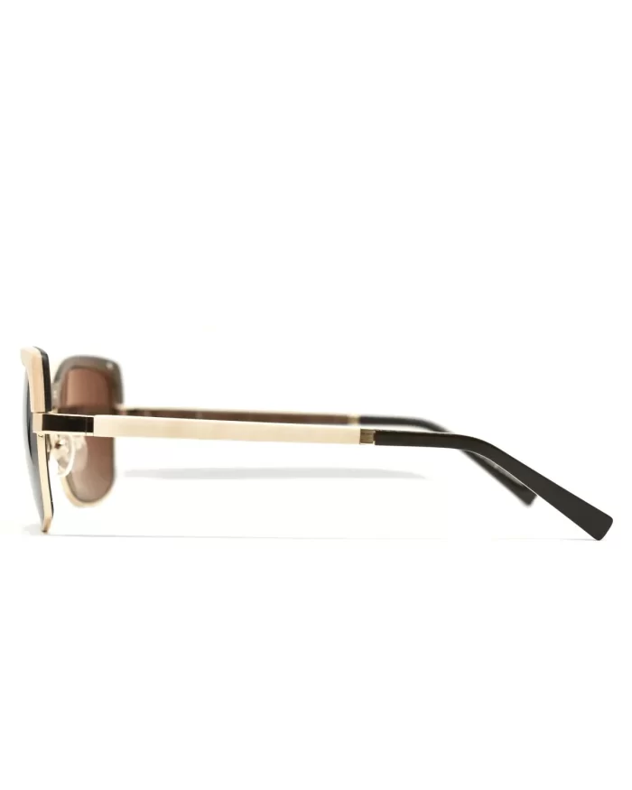 Gold and Wood Riviera Wood/Metal Brow-Line Sunglasses