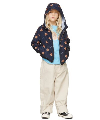 Palm Angels Kids Navy All Over Bear Windbreaker Jacket
