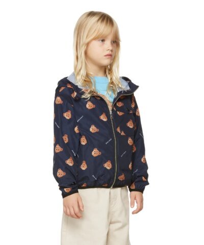 Palm Angels Kids Navy All Over Bear Windbreaker Jacket