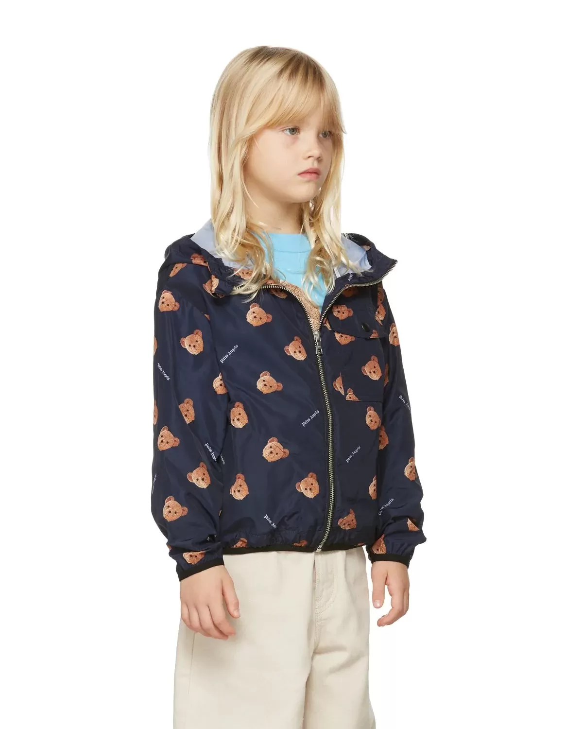 Palm Angels Kids Navy All Over Bear Windbreaker Jacket