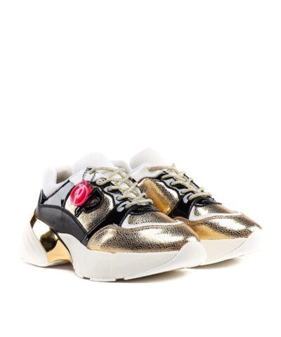 Pinko Metallic Olivo Shoes To Rock Black And Gold Sneakers