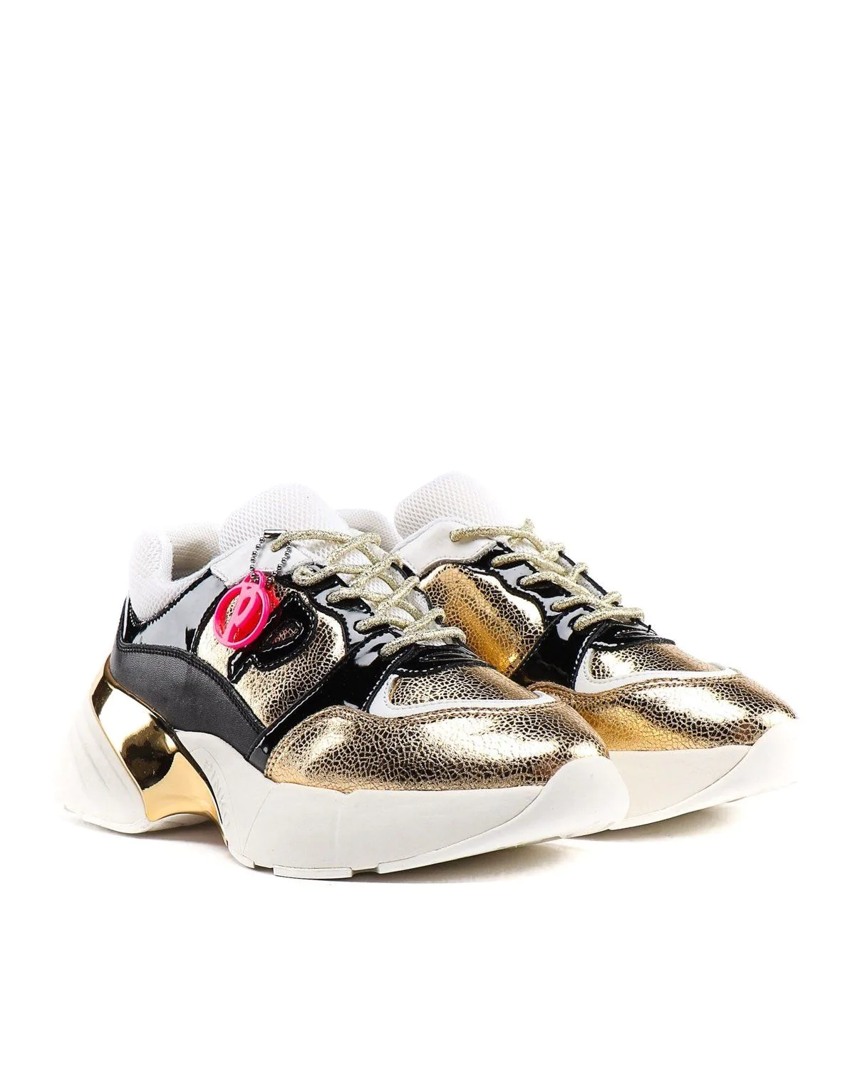 Pinko Metallic Olivo Shoes To Rock Black And Gold Sneakers