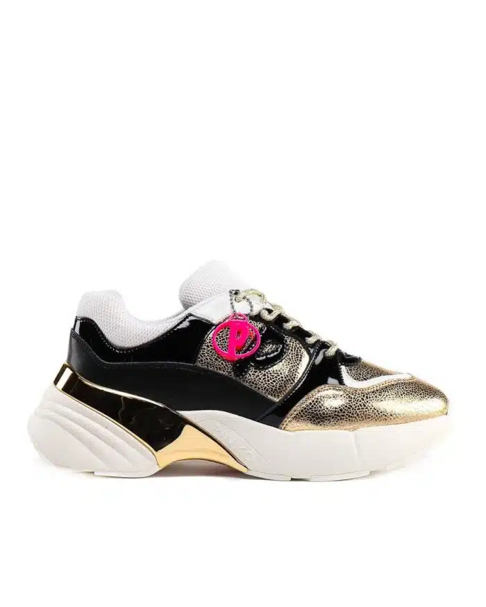 Pinko Metallic Olivo Shoes To Rock Black And Gold Sneakers