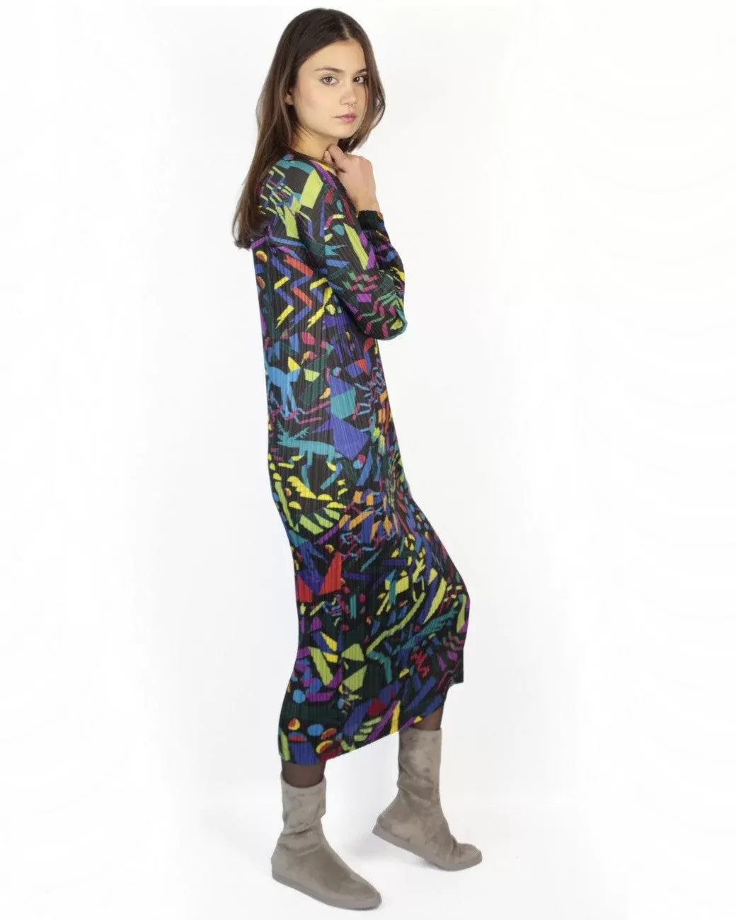 Pleats Please Issey Miyake Long Sleeve Dress Confetti