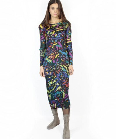 Pleats Please Issey Miyake Long Sleeve Dress Confetti