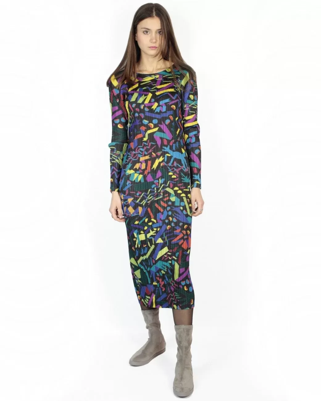 Pleats Please Issey Miyake Long Sleeve Dress Confetti