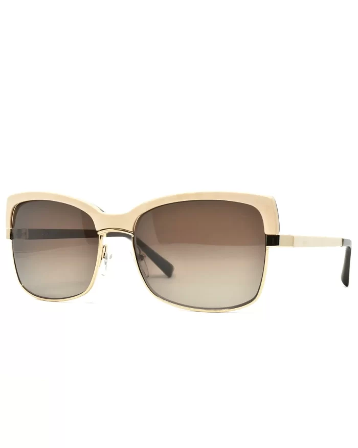 Gold and Wood Riviera Wood/Metal Brow-Line Sunglasses