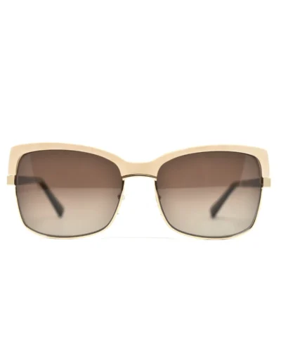 Gold and Wood Riviera Wood/Metal Brow-Line Sunglasses