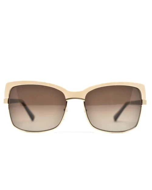 Gold and Wood Riviera Wood/Metal Brow-Line Sunglasses