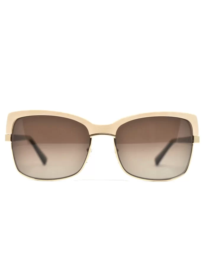 Gold and Wood Riviera Wood/Metal Brow-Line Sunglasses