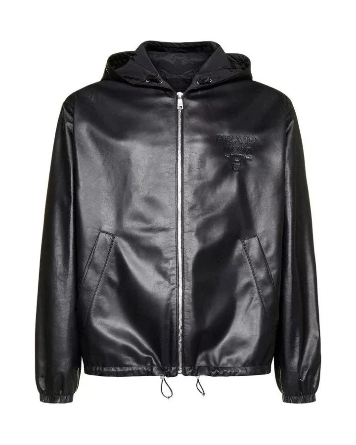 Prada Men's Logo Embossed Hooded Zipped Jacke