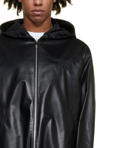 Prada Men's Logo Embossed Hooded Zipped Jacke