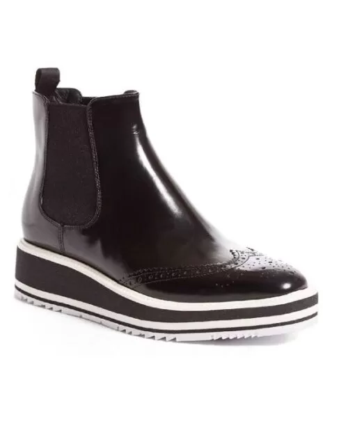 Prada Micro-Sole Wing-Tip Chelsea Boot, Black (Nero)