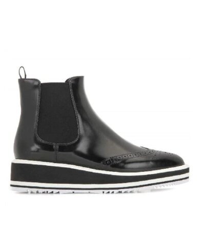 Prada Micro-Sole Wing-Tip Chelsea Boot, Black (Nero)