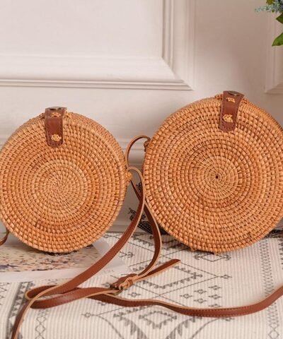 Women's Straw Circular Rattan Bag