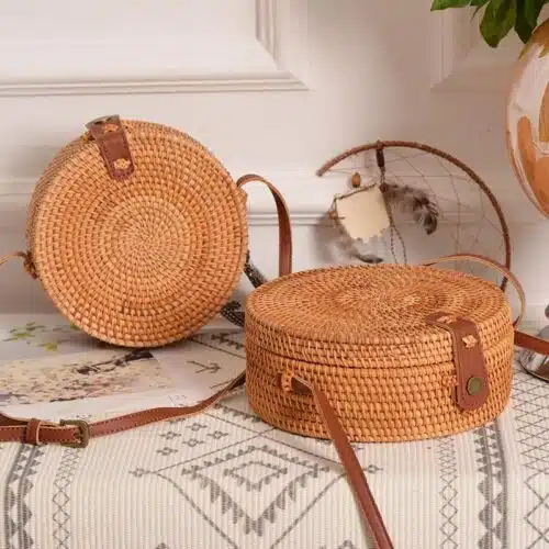 Women's Straw Circular Rattan Bag