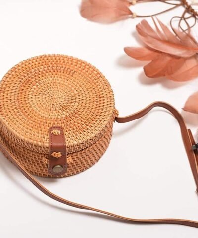 Women's Straw Circular Rattan Bag