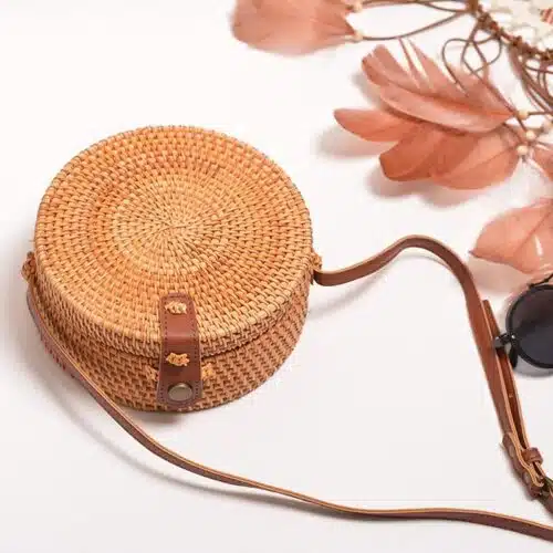 Women's Straw Circular Rattan Bag