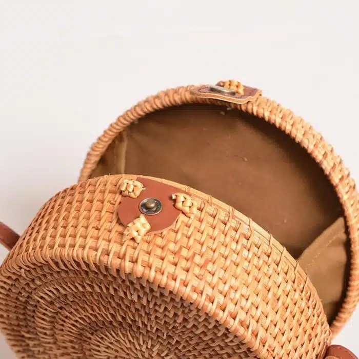 Women's Straw Circular Rattan Bag