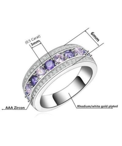 Blaike Round 925 Sterling Silver Purple & Pink Rhinestone Anies Wedding Ring