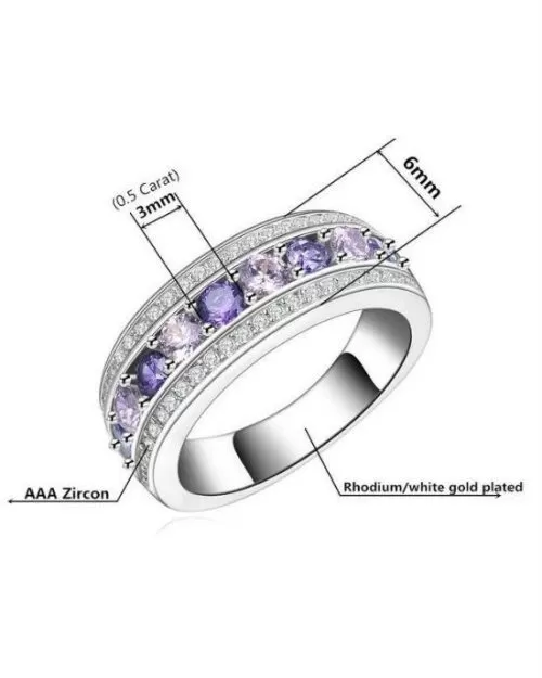 Blaike Round 925 Sterling Silver Purple & Pink Rhinestone Anies Wedding Ring