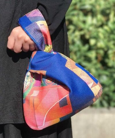 Zuo Japanese Multicolor Print Mini Portable Knot Wrist Bag