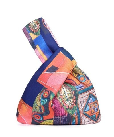 Zuo Japanese Multicolor Print Mini Portable Knot Wrist Bag