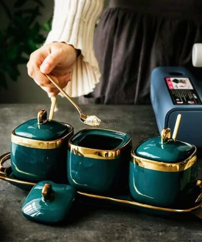 Zuo Luxury Emerald Ceramic Triple Condiment Bowl Set