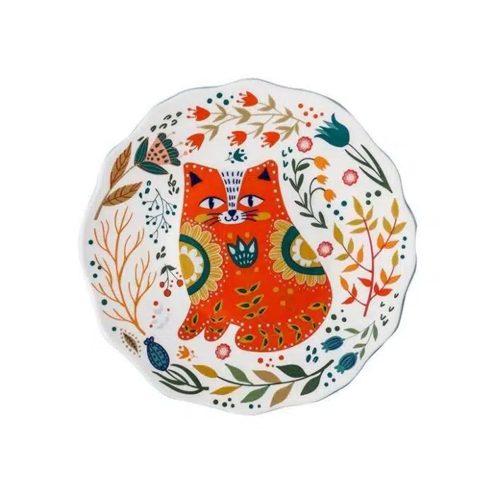 Euro Ceramic 8" Cat Ceramic Dinner Plates