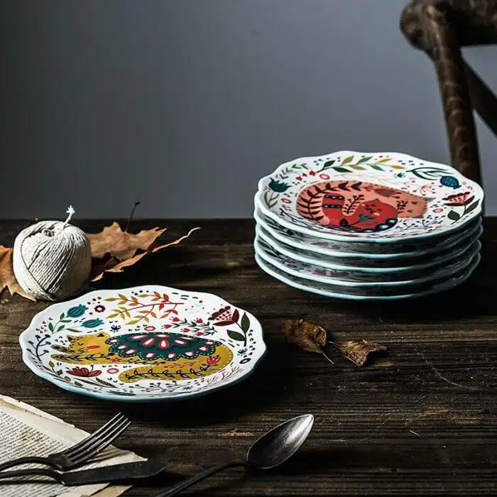 Euro Ceramic 8" Cat Ceramic Dinner Plates