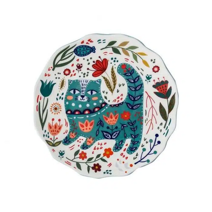 Euro Ceramic 8" Cat Ceramic Dinner Plates