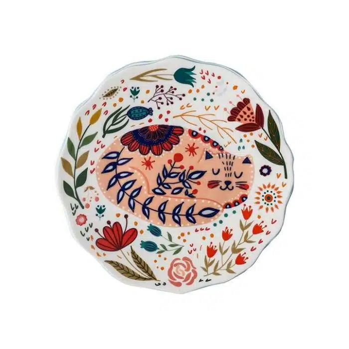 Euro Ceramic 8" Cat Ceramic Dinner Plates