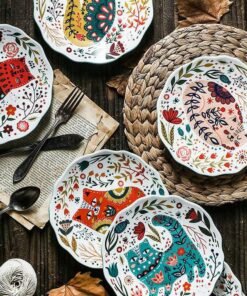 Euro Ceramic 8" Cat Ceramic Dinner Plates