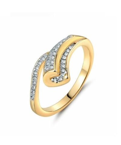 Giemi Unique Finger Band Gold-Color Pave Crystal Zircon Ring