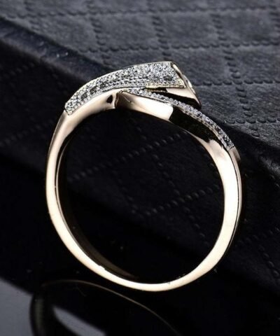 Giemi Unique Finger Band Gold-Color Pave Crystal Zircon Ring