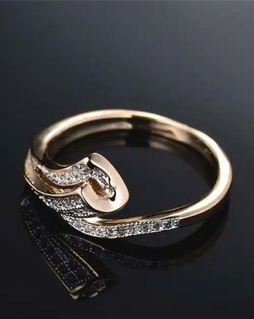 Giemi Unique Finger Band Gold-Color Pave Crystal Zircon Ring