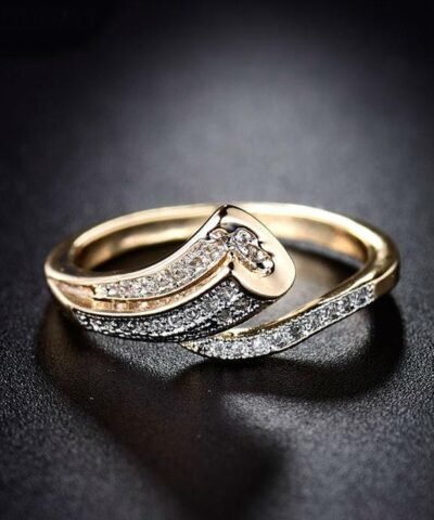 Giemi Unique Finger Band Gold-Color Pave Crystal Zircon Ring