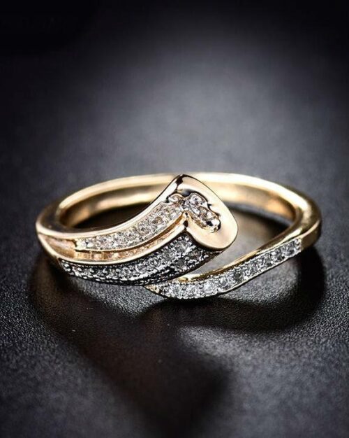 Giemi Unique Finger Band Gold-Color Pave Crystal Zircon Ring