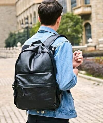 Men's Preppy Style Leather School Backpack