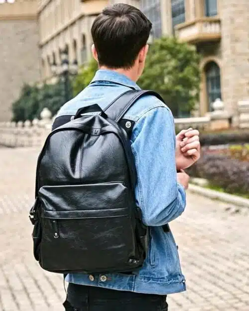 Men's Preppy Style Leather School Backpack