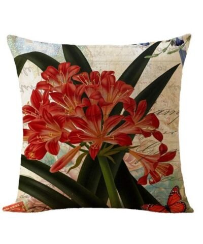 Multicolor Birds and Floral Cotton Linen Accent Pillow, 18" x 18"