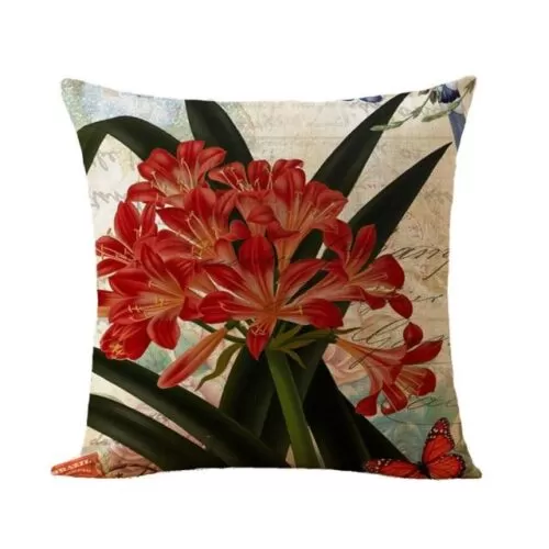 Multicolor Birds and Floral Cotton Linen Accent Pillow, 18" x 18"