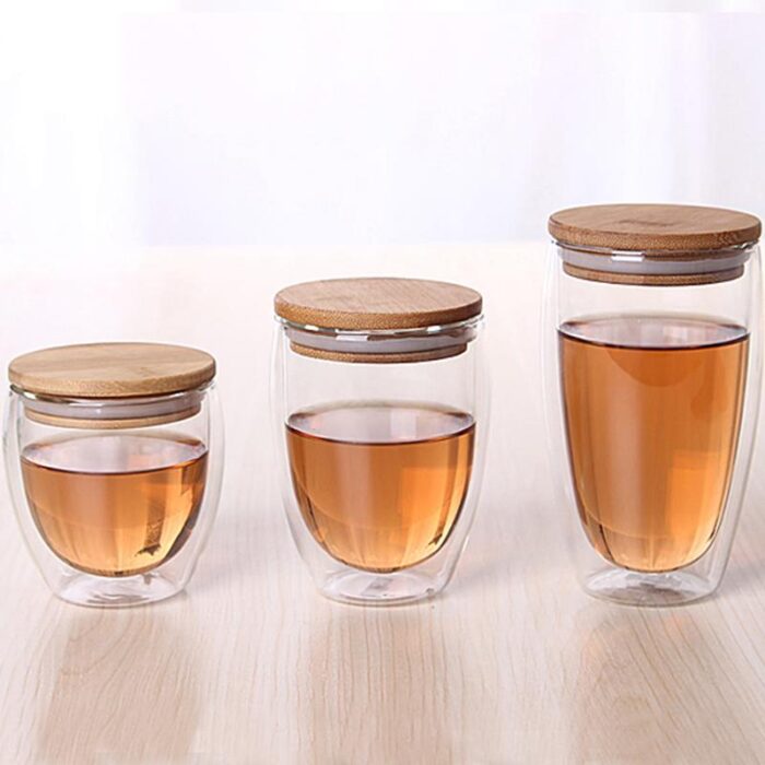 Creative Vaso Caneca Double Wall Glass With Bamboo Lid