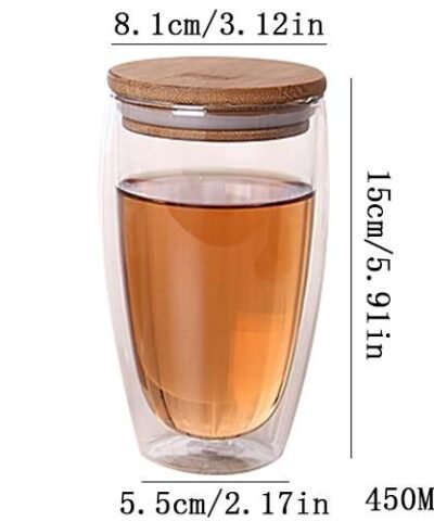 Creative Vaso Caneca Double Wall Glass With Bamboo Lid