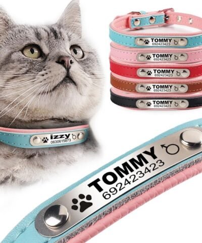 Leather Puppy Cat Pet Collars ID Tag