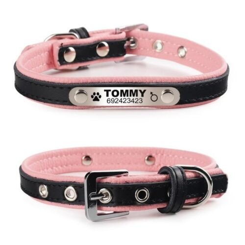 Leather Puppy Cat Pet Collars ID Tag